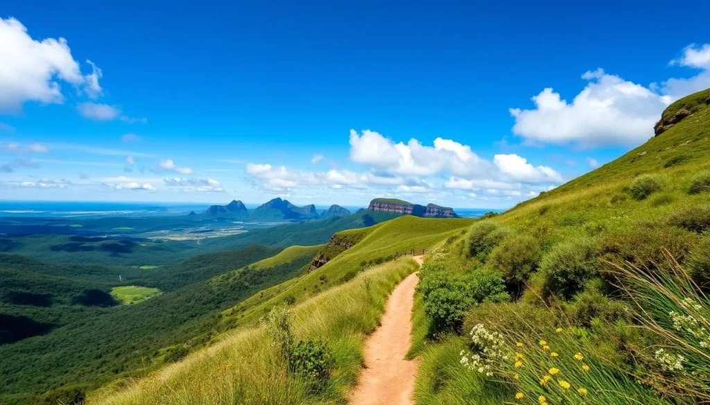 Hiking trail with view of Glass House Mountains from Maleny Queensland