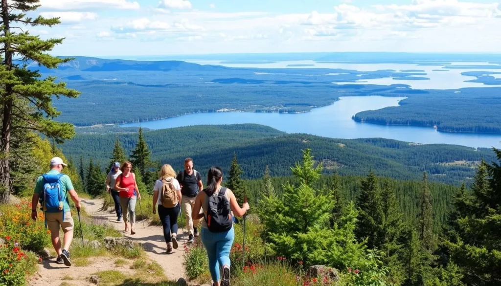 Hiking trails at Blue Mountain Resort with visitors enjoying the scenic Niagara Escarpment views