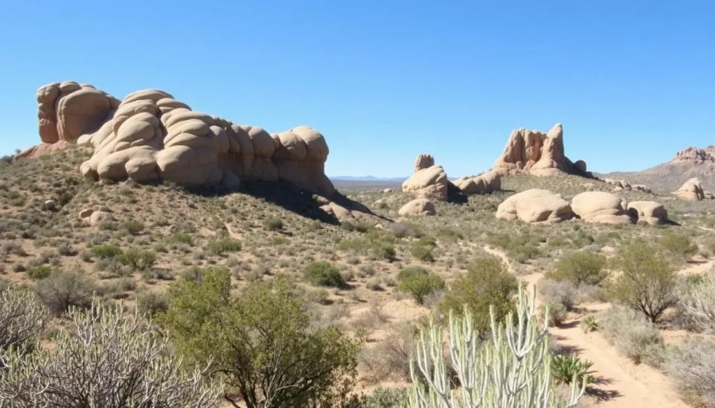 Hiking trails at Hueco Tanks State Park near Socorro, Texas with distinctive rock formations Hiking trails at Hueco Tanks State Park near Socorro, Texas with distinctive rock formations