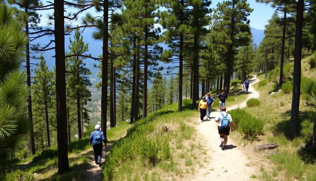 Hiking trails through pine forests near Aley Lebanon with mountain views