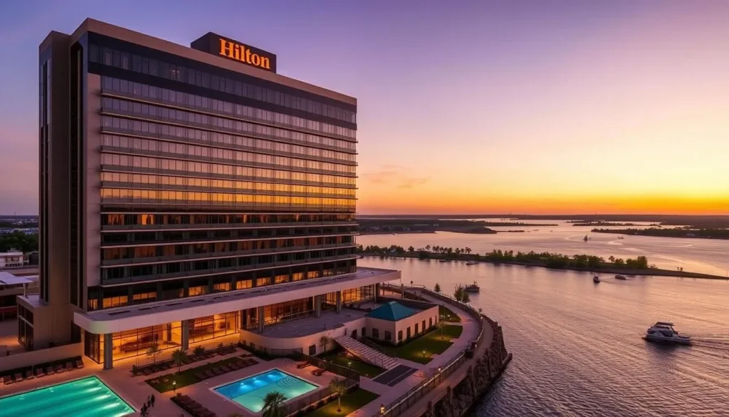 Hilton Dallas/Rockwall Lakefront Hotel with views of Lake Ray Hubbard at sunset Hilton Dallas/Rockwall Lakefront Hotel with views of Lake Ray Hubbard at sunset