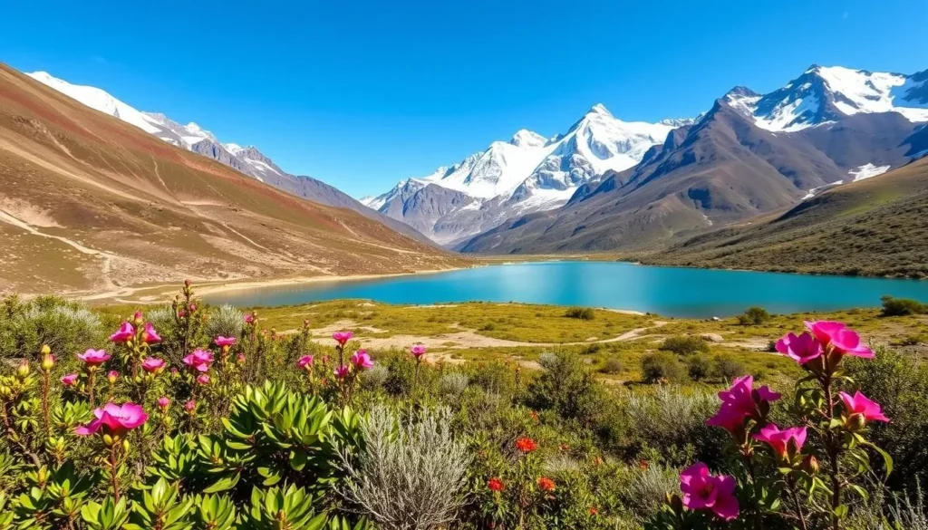 Himalayan landscape surrounding Draphu Tsho with diverse flora