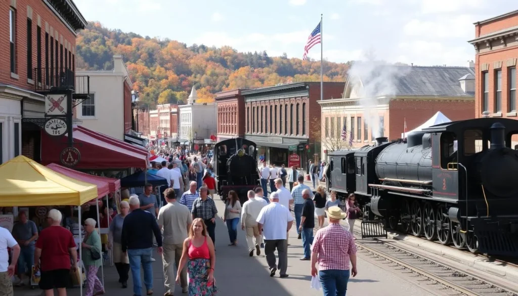 Hinton Railroad Days Festival with vendors and historic train displays