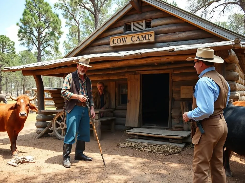 Historic 1876 Cow Camp at Lake Kissimmee State Park with period-dressed interpreter