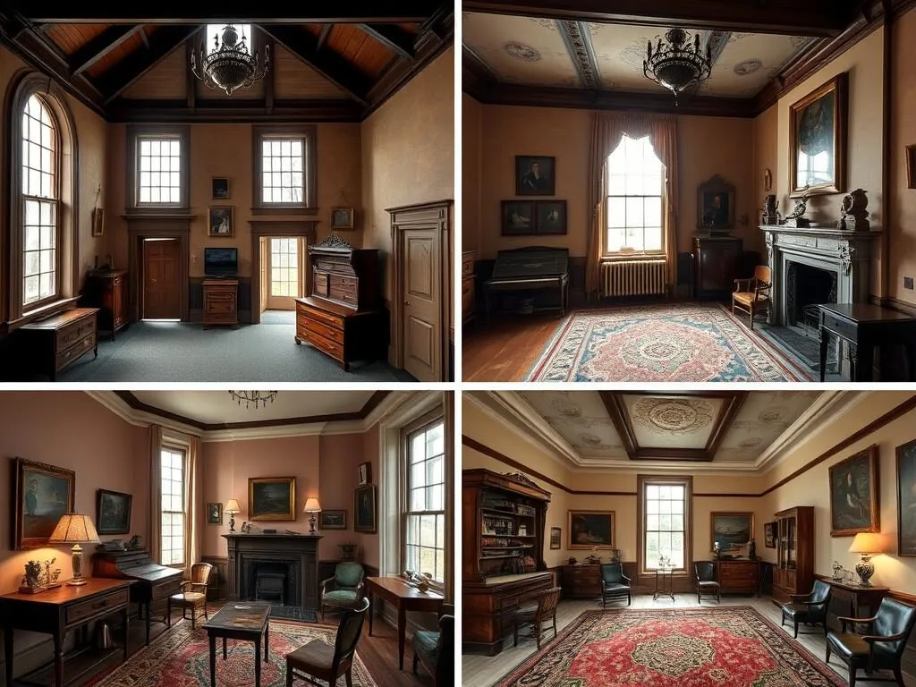 Historic Bovaird House with period furnishings and Georgian architecture