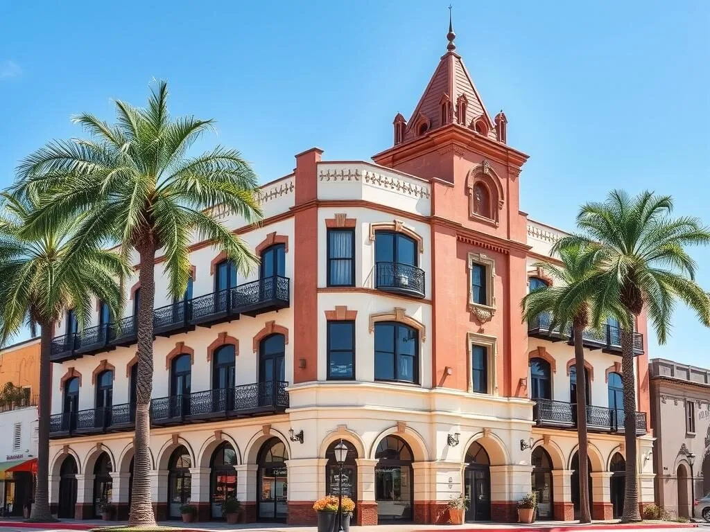 Historic Cortez Hotel in downtown Weslaco with Spanish-influenced architecture Historic Cortez Hotel in downtown Weslaco with Spanish-influenced architecture