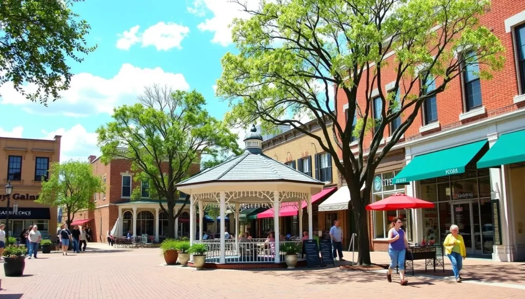 Historic Downtown Carrollton square with gazebo and preserved buildings