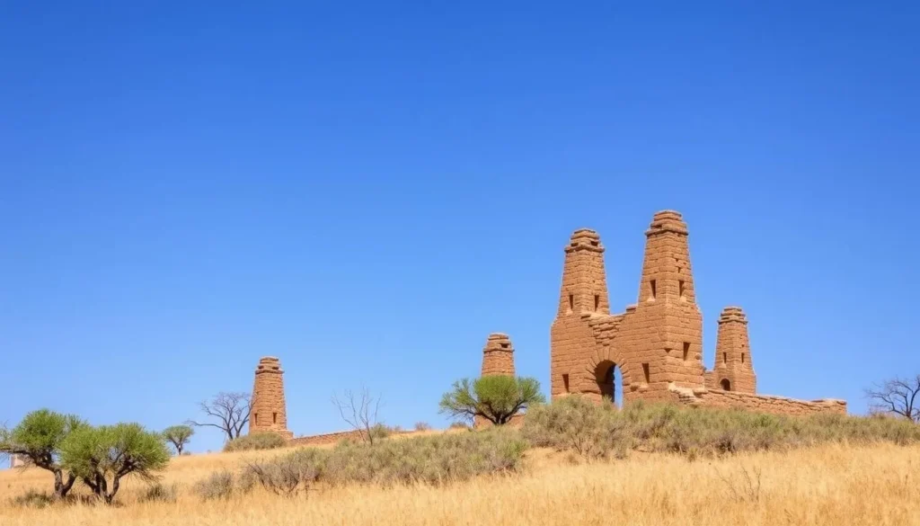 Historic Fort Phantom Hill ruins with stone chimneys in Abilene Texas