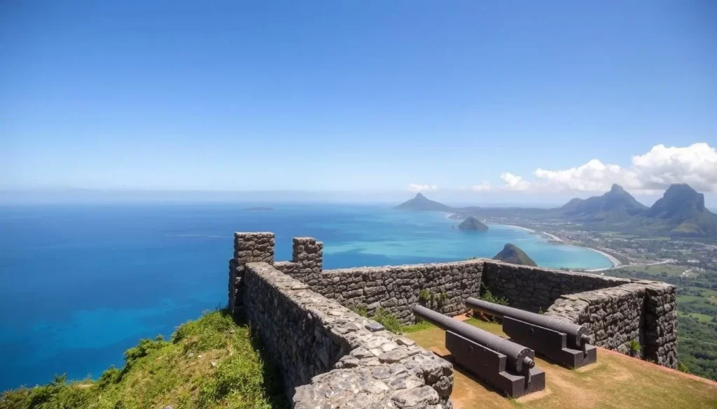 Historic Fort Rodney ruins on Pigeon Island National Park with Caribbean Sea views