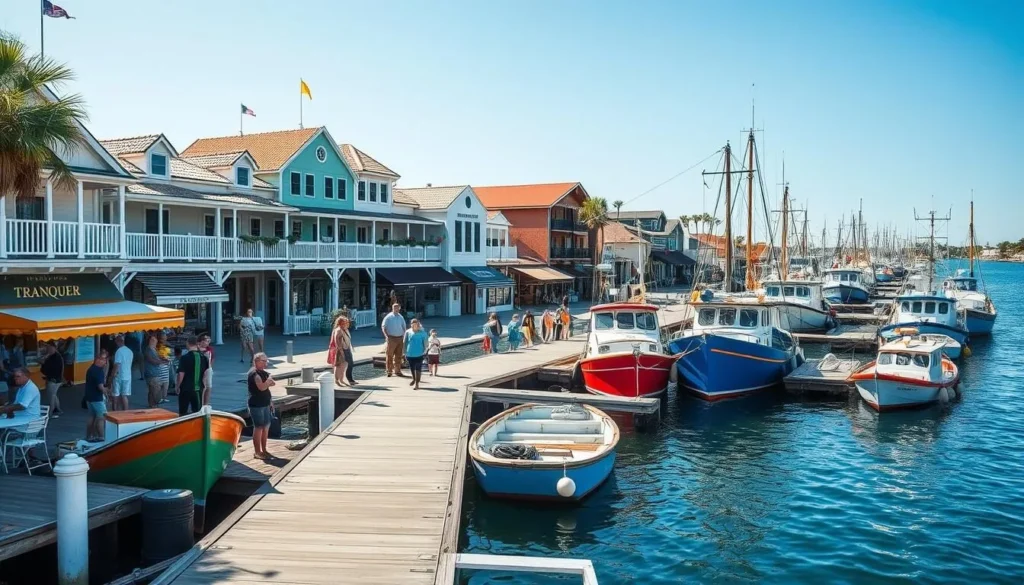 Historic Greek sponge docks in Tarpon Springs with boats and shops Historic Greek sponge docks in Tarpon Springs with boats and shops