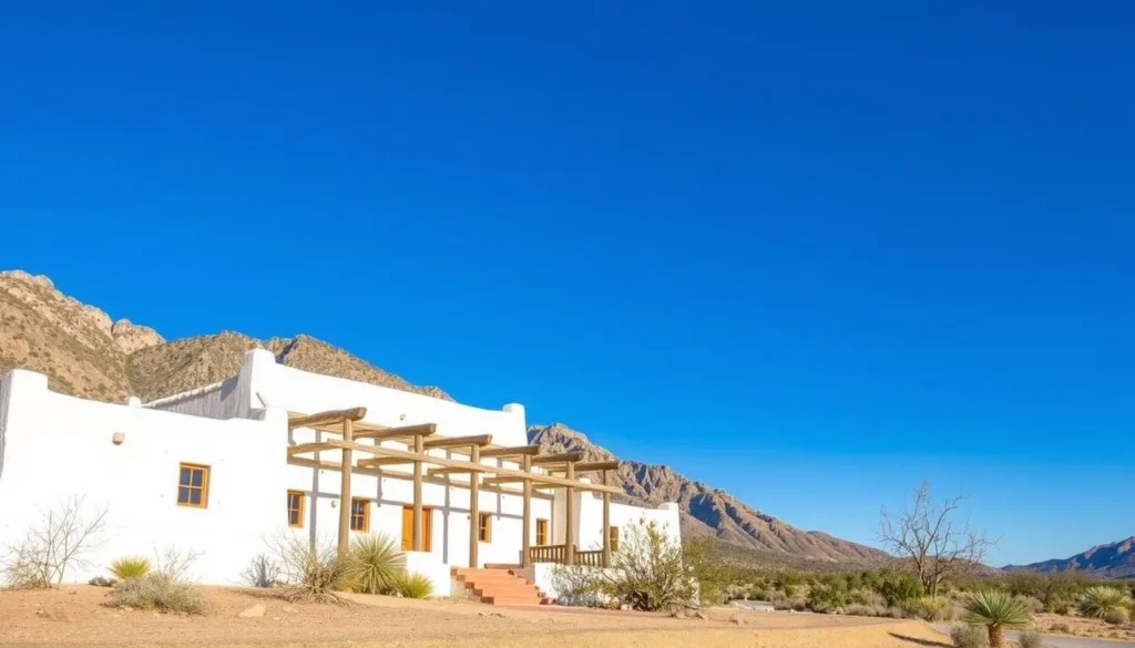 Historic Indian Lodge at Davis Mountains State Park, Texas with pueblo-style architecture
