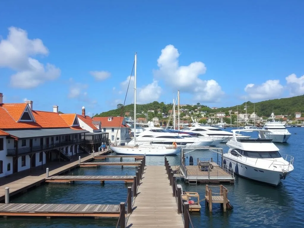 Historic Nelson's Dockyard UNESCO World Heritage Site with restored colonial buildings and yachts in the harbor