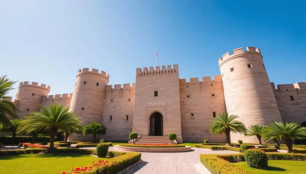 Historic Sohar Fort with its impressive architecture and surrounding gardens