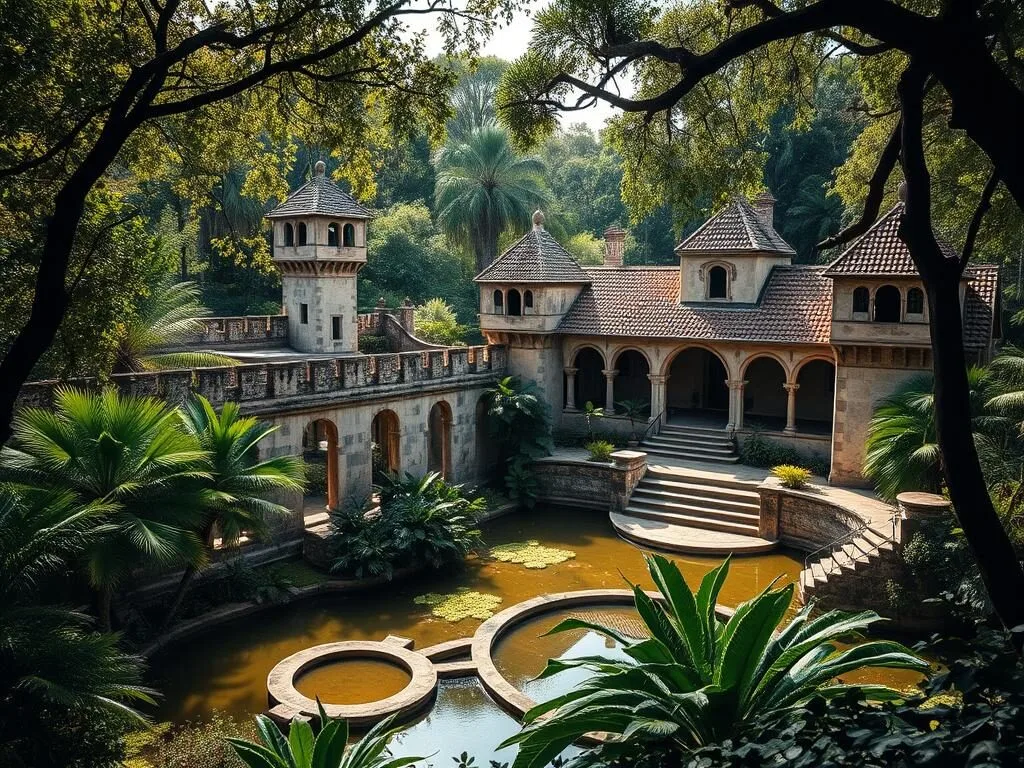 Historic buildings and gardens of Paronella Park near Curtain Fig National Park