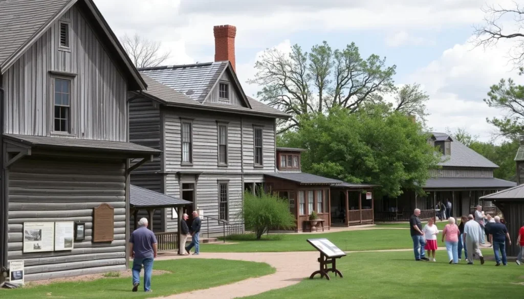Historic buildings at Allen Heritage Village showcasing early Texas architecture