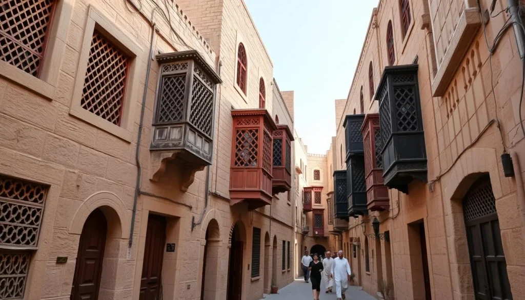 Historic buildings in Al-Balad district of Jeddah with traditional architecture