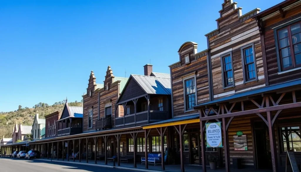 Historic buildings in Hill End gold mining town near Bathurst