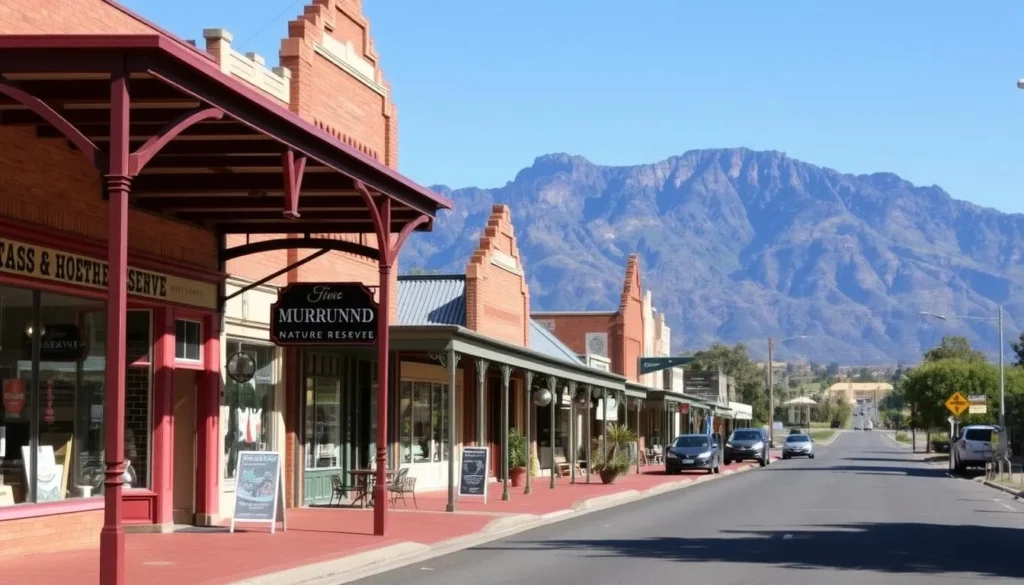 Historic buildings in the nearby town of Murrurundi with mountain backdrop