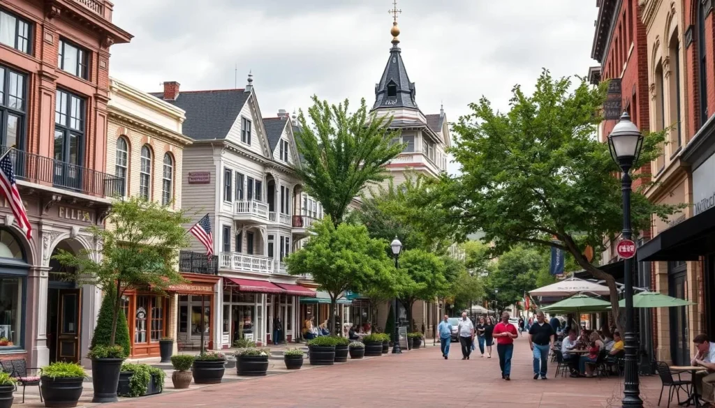 Historic downtown McKinney square with shops and restaurants near Allen, Texas