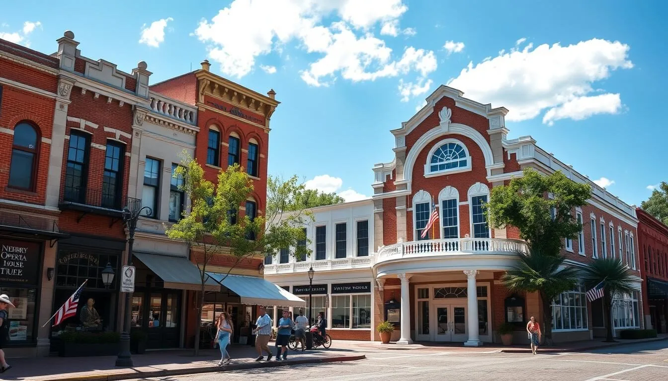 Historic downtown Newberry, South Carolina with the Opera House visible on a sunny day