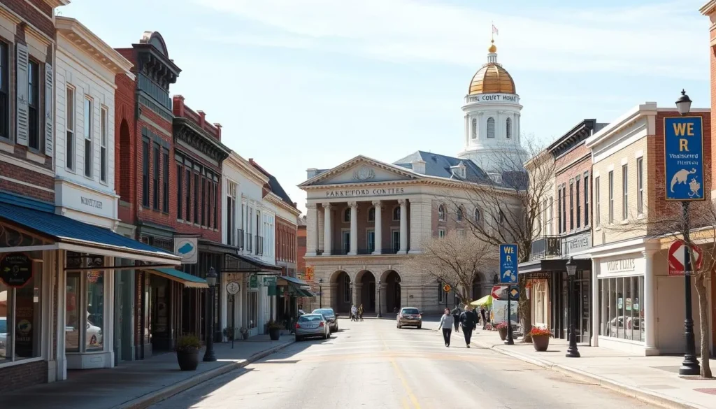 Historic downtown Weatherford street with shops and the courthouse Historic downtown Weatherford street with shops and the courthouse