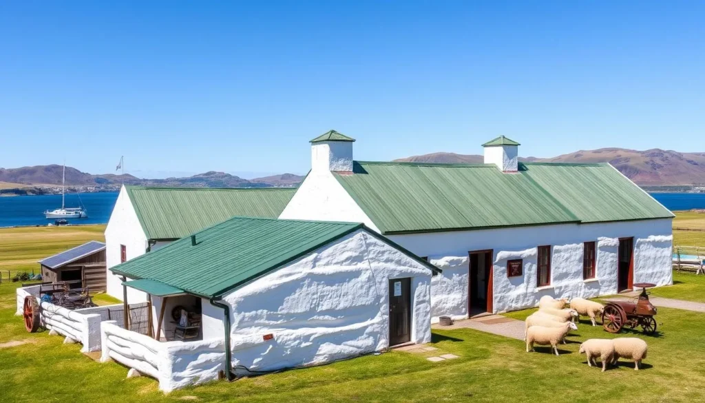 Historic farm buildings at the Carcass Island settlement