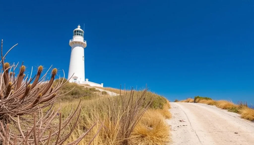 Historic lighthouse on top of the hill at Isla de Caja de Muertos