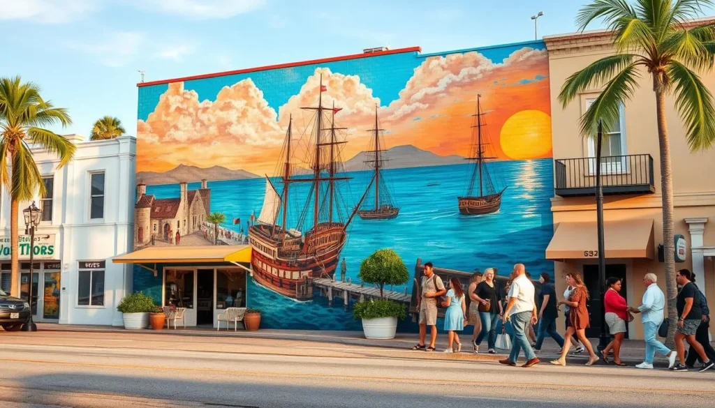 Historic mural in downtown Punta Gorda depicting local history near Charlotte Harbor Historic mural in downtown Punta Gorda depicting local history near Charlotte Harbor