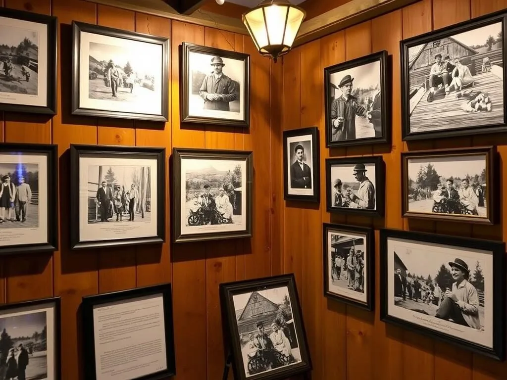Historic photograph display at Silver Lake Resort showing early days of June Lake