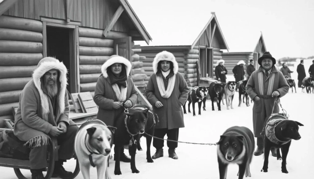 Historic photograph of Inuit hunters in Etah from early 20th century expeditions Historic photograph of Inuit hunters in Etah from early 20th century expeditions