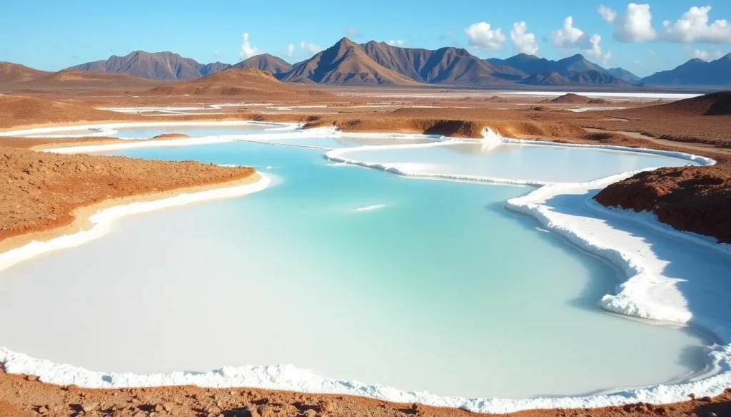 Historic salt ponds on Salt Island with mountains in the background