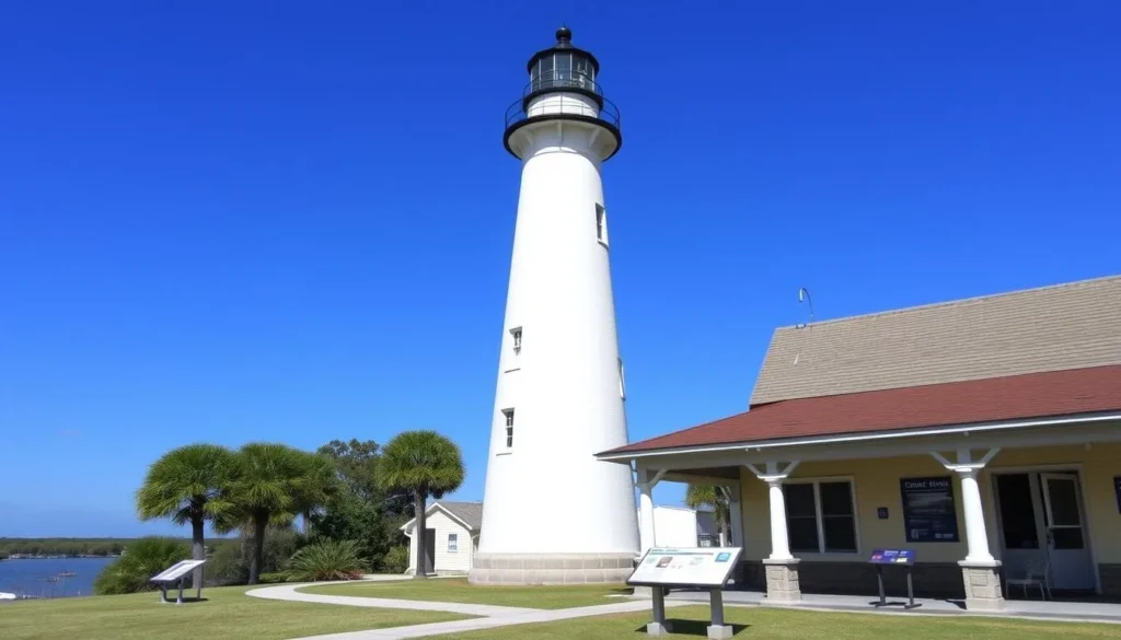 Historical lighthouse near Bald Point State Park Florida with museum exhibits