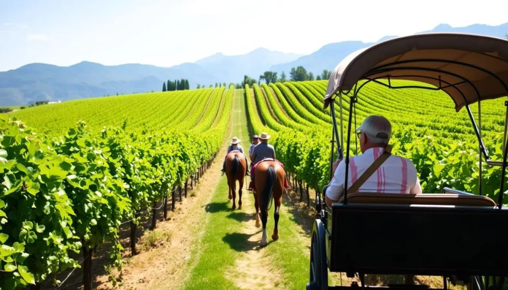 Horse-drawn carriage tour through vineyards in Santa Cruz Chile