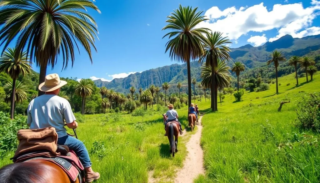 Horseback riding through Valle de Cocora with wax palms in the background