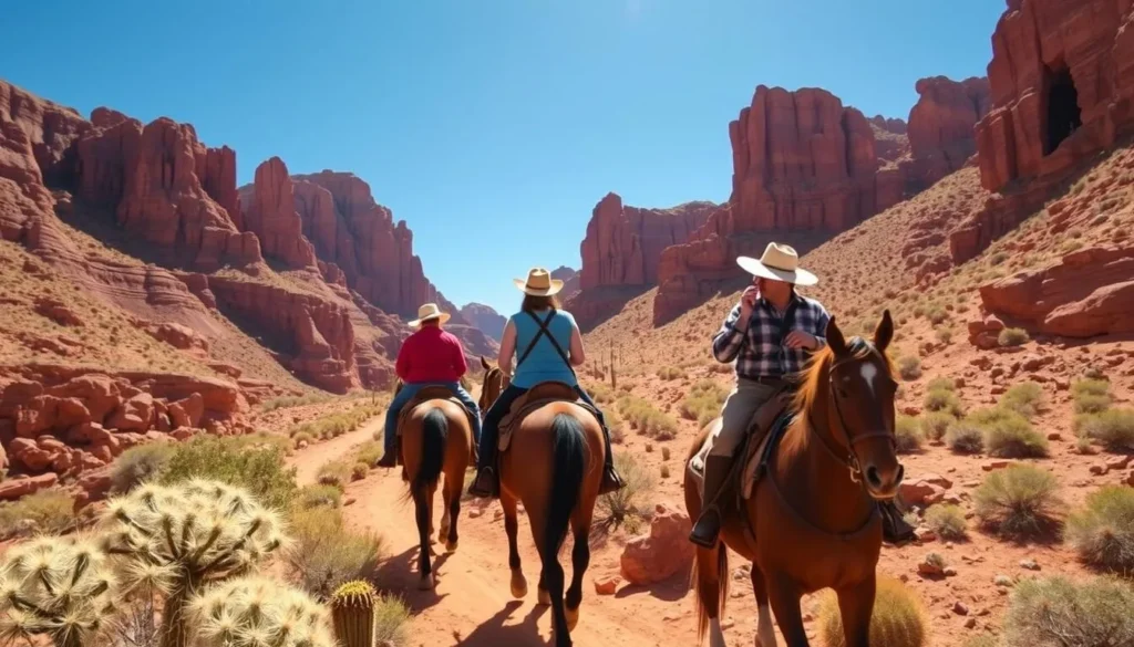 Horseback riding through red canyons near Tupiza, Bolivia