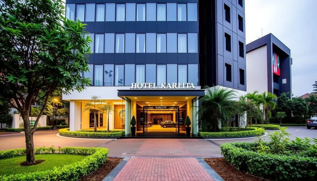 Hotel Karlita, the grandest hotel in Tegal with its modern facade and entrance