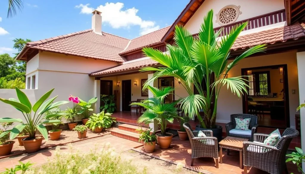 Hotel in Ambatondrazaka with traditional Malagasy architecture and garden