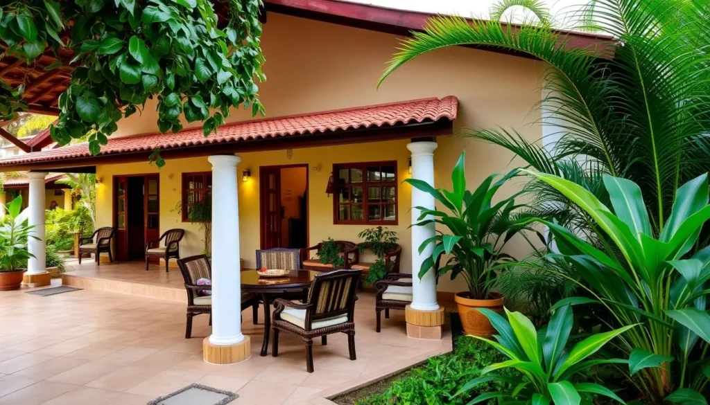 Hotel in La Lima Honduras showing comfortable accommodations with tropical garden