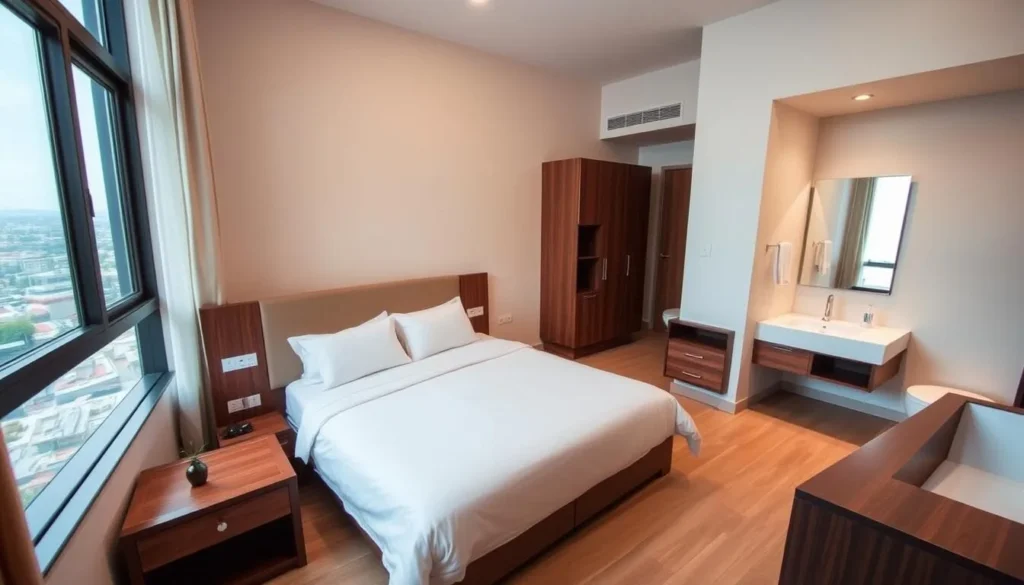 Hotel room interior in Pontianak with traditional Dayak decorative elements