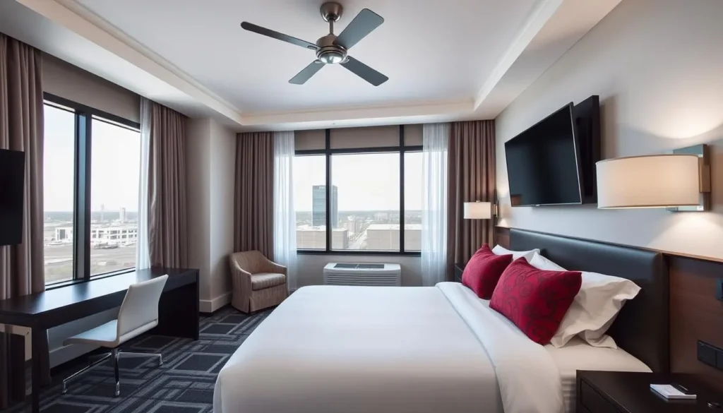 Hotel room interior in Port Arthur Texas with modern furnishings Hotel room interior in Port Arthur Texas with modern furnishings