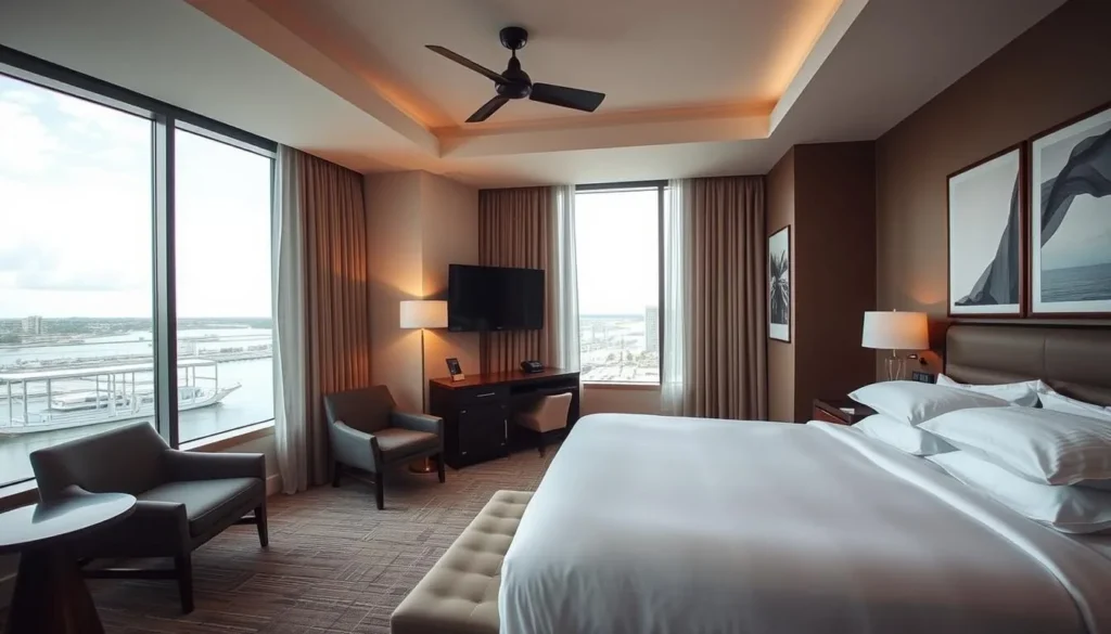 Hotel room with view of Baytown waterfront