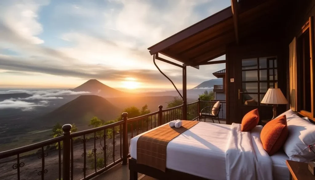 Hotel with view of Mount Bromo at sunrise from Cemoro Lawang
