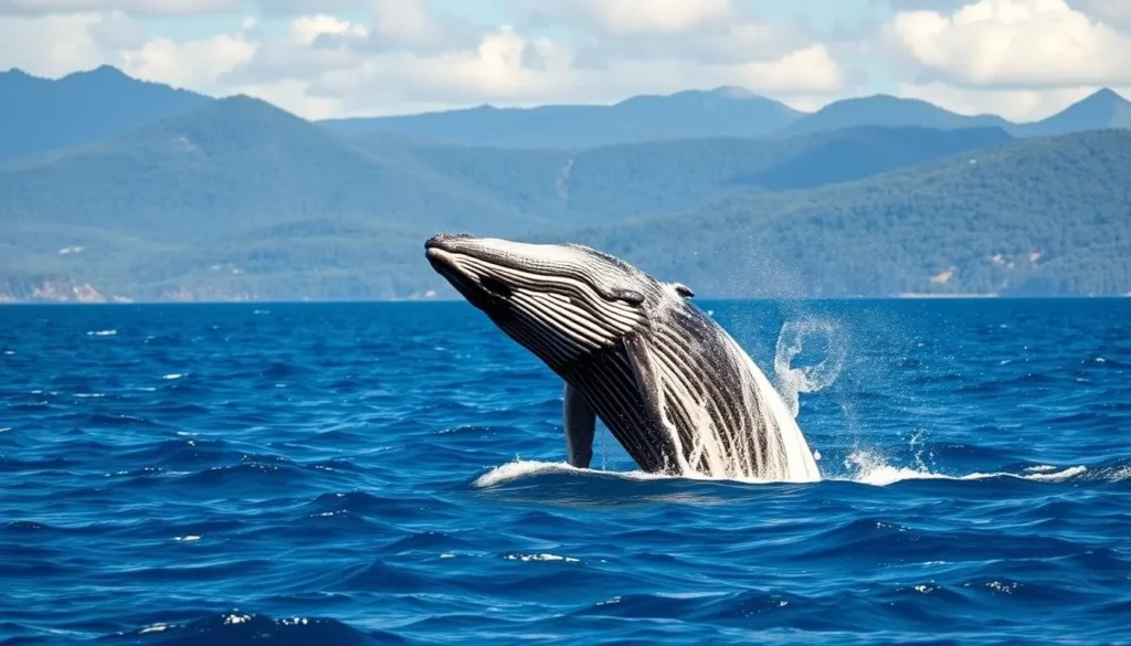 Humpback whale breaching in Pacific waters near Nuqui Colombia Humpback whale breaching in Pacific waters near Nuqui Colombia
