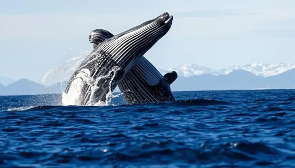 Humpback whale breaching near Punta Arenas during a wildlife tour, one of the best things to do in Punta Arenas