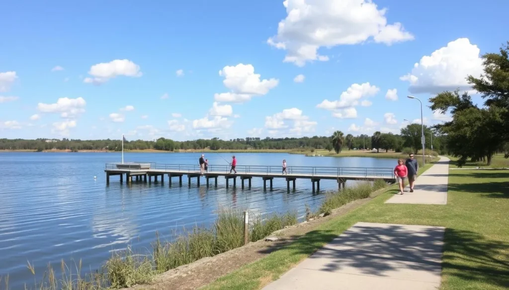 Hutto Lake Park with fishing pier and walking trails