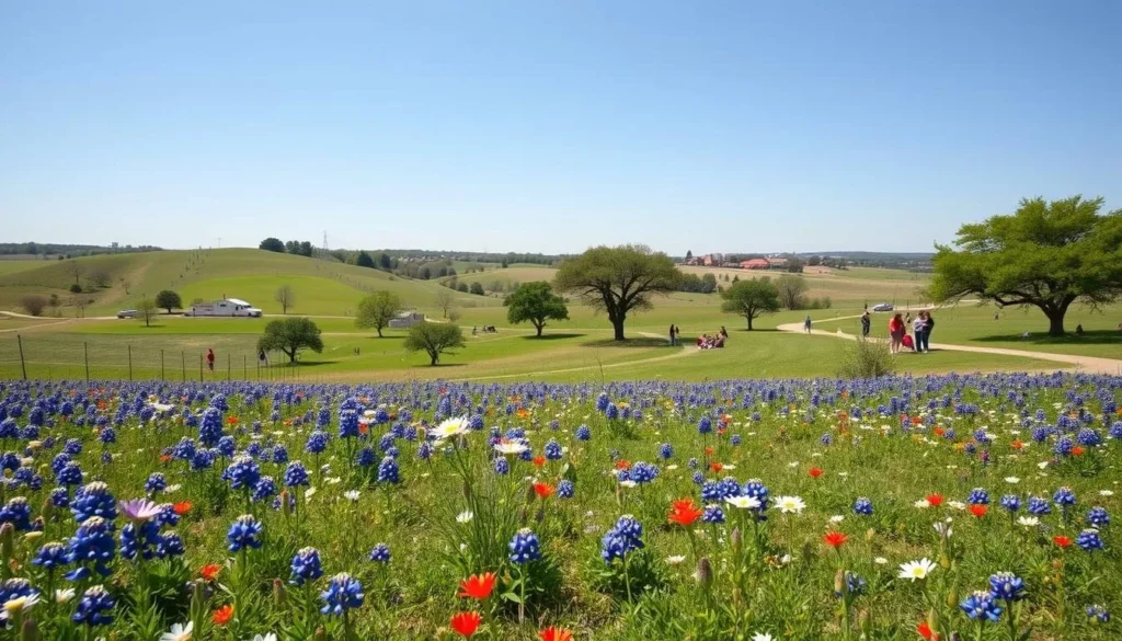 Hutto Texas park with blooming wildflowers in spring