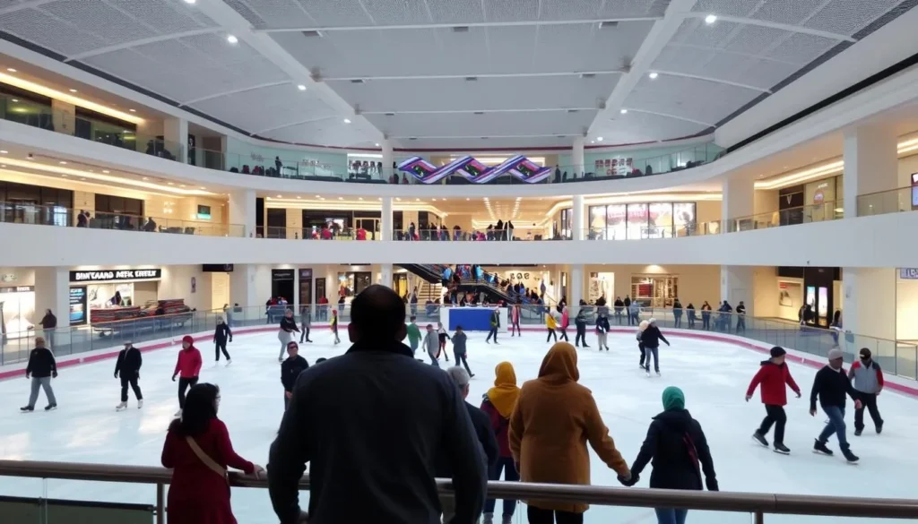 Ice skating rink at Bintaro Xchange Mall with skaters enjoying the activity