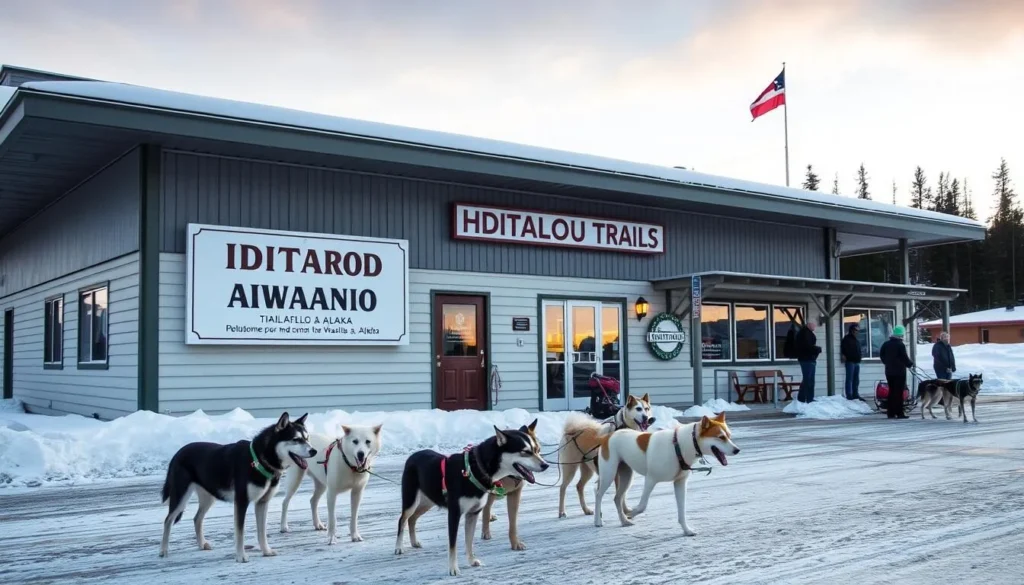 Iditarod Trail Headquarters in Wasilla Alaska with sled dogs Iditarod Trail Headquarters in Wasilla Alaska with sled dogs