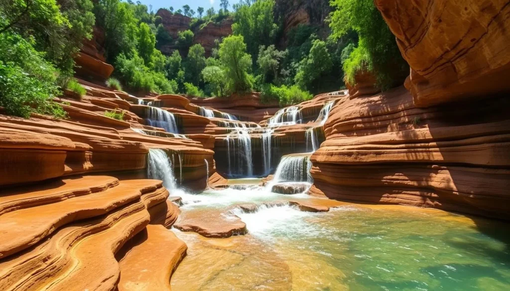 Indarri Falls at Lawn Hill Gorge with turquoise water cascading over natural tufa formations