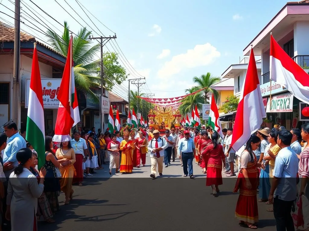 Independence Day celebrations in Binjai, Indonesia, with colorful parades and festivities